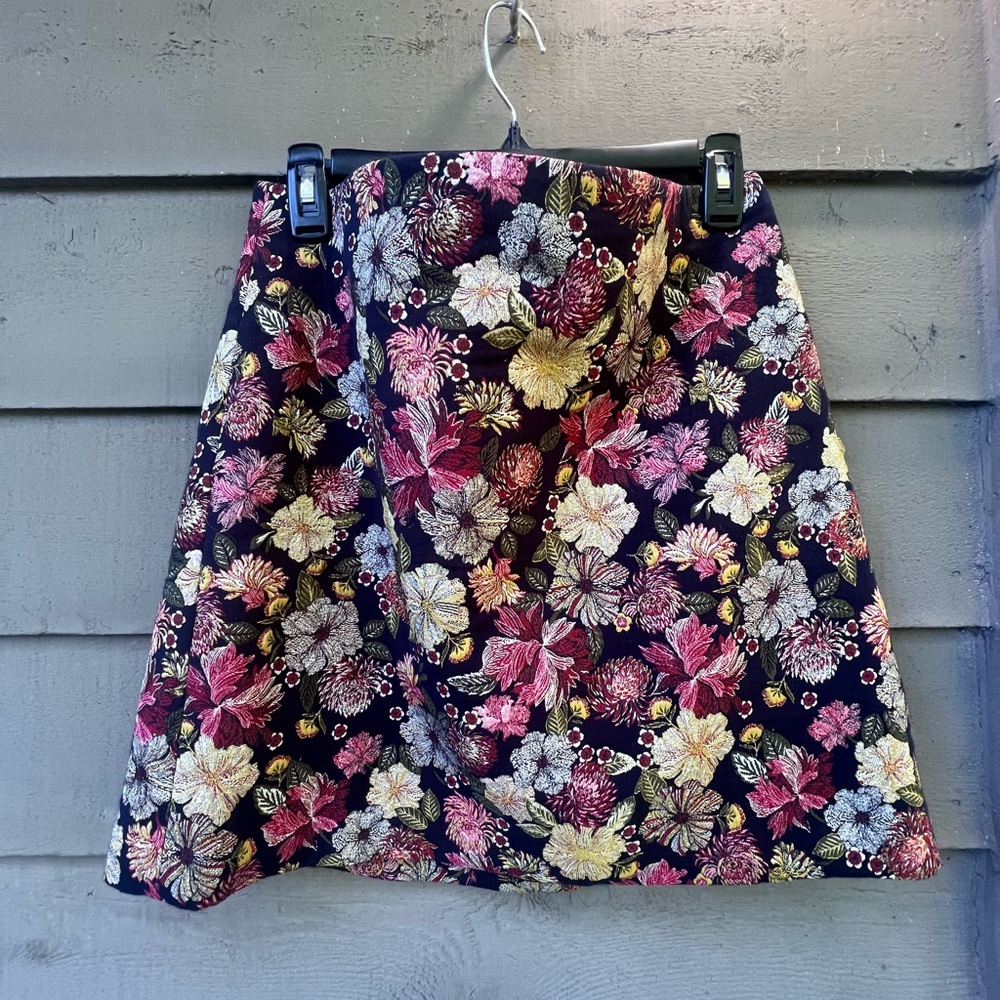 Loft Women's Size 12 Floral Jacquard Embroidered Shift Mini Skirt Multicolor